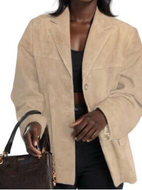 Dialogue Beige Suede Blazer Jacket